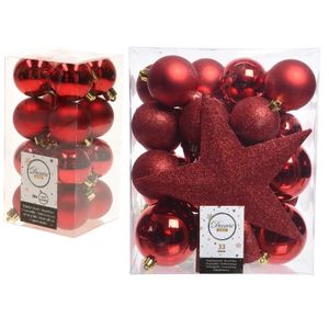 Kerstversiering kunststof kerstballen met piek rood 4-5-6-8 cm pakket van 49x stuks