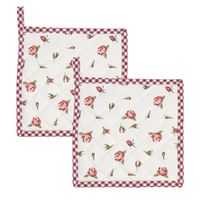 HAES DECO - Set van 2 Pannenlappen - 20x20 cm - 100% Katoen - Romantic Rose