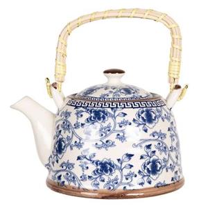 Clayre & Eef Theepot met Filter 800 ml Blauw Porselein Rond Bloemen