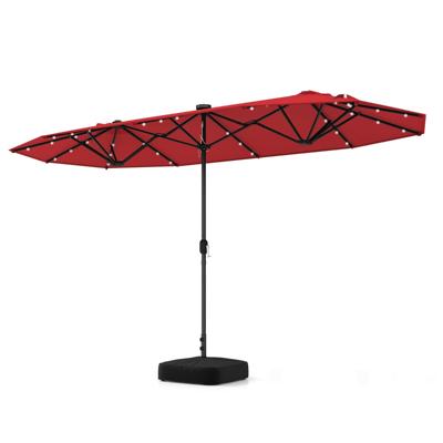 400 x 200 cm Dubbele Tuinparasol met LED op Zonne-Energie Extra Grote Parasol met Zwengel en Stevige Voet voor Binnenplaats Patio Zwembad
