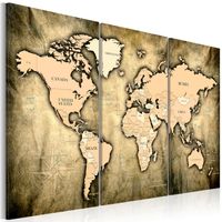 Schilderij - Wereldkaart , Zanderige Wereld , 3 luik - thumbnail