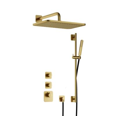 Hotbath Gal - GL106 - Inbouw Regendoucheset - Geborsteld Messing PVD - 2 Stopkranen - Thermostatisch - Wandarm 35 cm - Hoofddouche 270x400 mm - Staafhanddouche - Glijstang 900 mm - met GL106 - V01