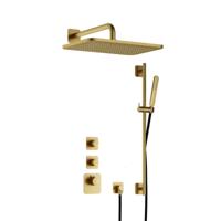 Hotbath Gal - GL106 - Inbouw Regendoucheset - Geborsteld Messing PVD - 2 Stopkranen - Thermostatisch - Wandarm 35 cm - Hoofddouche 270x400 mm - Staafhanddouche - Glijstang 900 mm - met GL106 - V01