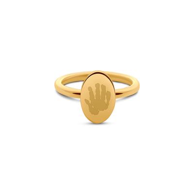 Gepersonaliseerde hand- of voetafdruk ovale ring - Stainless steel - Goud - Ringmaat 19 - Handafdruk