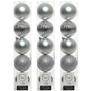 15x Kunststof kerstballen mix zilver 8 cm kerstboom versiering/decoratie   -