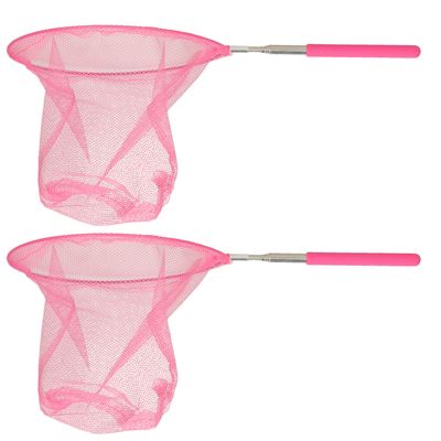 Schepnet/visnet/vlindernet - 2x - Uitschuifbaar - roze - van 38 cm tot 75 cm