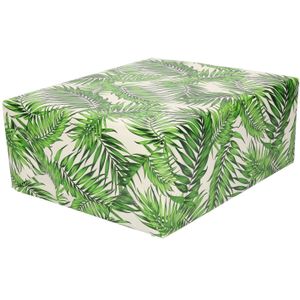 Rollen Verjaardagscadeau inpakpapier wit met groene bladeren 70 x 200 cm   -