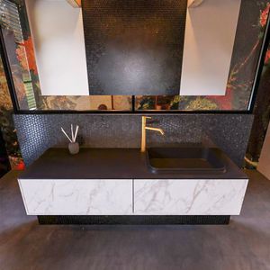 Badkamermeubelset Mondiaz Erin 150 cm met 2 Lades met RIDGE Wastafel Rechts Urban met 1 kraangat Greeploos Mat Carrara