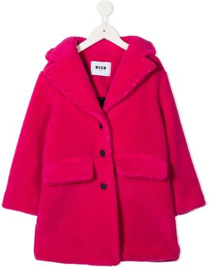 MSGM Kids manteau texturé à logo brodé - Rose