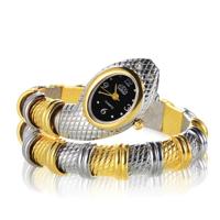 2 PC'S Snake vorm armband Diamonds-plated quartz horloge (interval goud)
