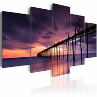 Schilderij - Zonsondergang aan de Zeekant, 5luik , wanddecoratie , premium print op canvas
