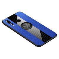Voor Huawei Nova 4 XINLI stiksels doek Textue schokbestendig TPU beschermhoes met ring houder (blauw)