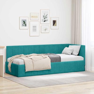 Hoekbedframe met hoofdeinde Turquoise 80 x 200 cm Fluweel