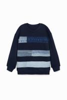 Sweatshirt met denim patch - BLUE - 7/8 - thumbnail