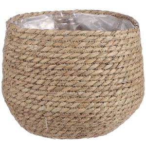 Naturel beige rotan planten pot mand van gedraaid jute/riet H19 en D22 cm