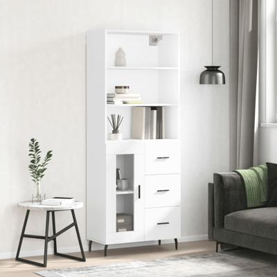 Hoge kast 69,5x34x180 cm bewerkt hout wit