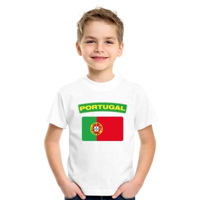 Supporters kleding - t-shirt van vlag Portugal - wit - voor kinderen - korte mouwen - sport