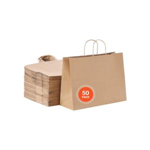 VEVOR Papieren draagtas met handvat Papieren tas 50 stuks 406x152x308mm Bruin