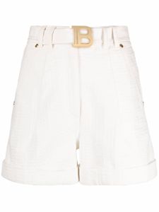 Balmain short à motif monogrammé en jacquard - Blanc