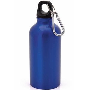 Aluminium waterfles/drinkfles blauw met schroefdop en karabijnhaak 400 ml - Drinkflessen