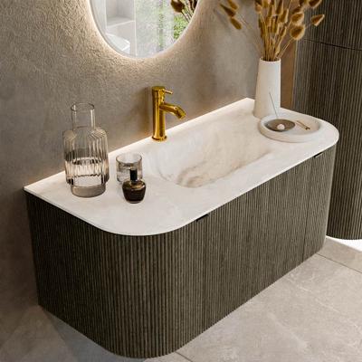 Badmeubel Mondiaz Kurve-Dlux | 100 cm cm | Meubelkleur Shadow | Wastafelkleur Frappe | Solid surface | Wasbak midden spoelbak | 1 kraangat