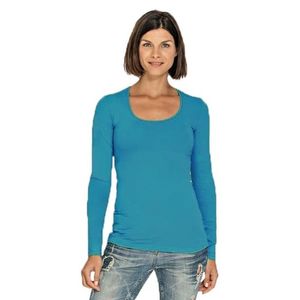 Bodyfit dames shirt lange mouwen/longsleeve turquoise XL (42)  -