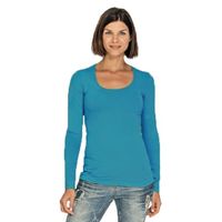 Bodyfit dames shirt lange mouwen/longsleeve turquoise XL (42)  - - thumbnail