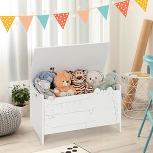 Speelgoedkist met Veiligheidsscharnieren Houten Kist voor Kinderen met Handgrepen Geschikt voor Kinderkamer Slaapkamer Wit