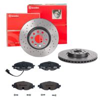 Remmenset, remschijf BREMBO, Remschijftype: Geperforeerd / Geventileerd, Inbouwplaats: Vooras, u.a. für VW, Seat, Audi, Skoda