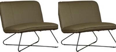 Set van 2 Olijfgroene leren industriële fauteuils zonder armleuning Smile - Toledo Leer Olive (olijfgroen leer)