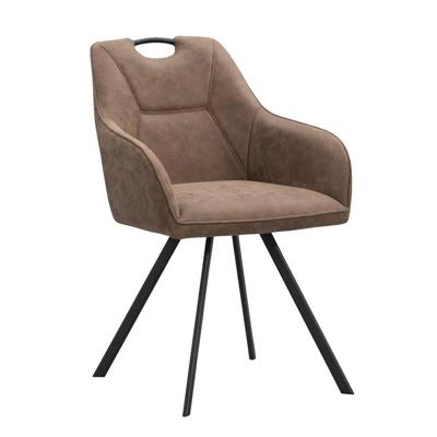 Leen Bakker - Eetkamerstoel Jesse Met Armleuning - Cognac - Stof/Lederlook - Bruin - 65x57x88 Cm