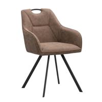Leen Bakker - Eetkamerstoel Jesse Met Armleuning - Cognac - Stof/Lederlook - Bruin - 65x57x88 Cm