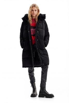 Gewatteerde jas met patch - BLACK - XS