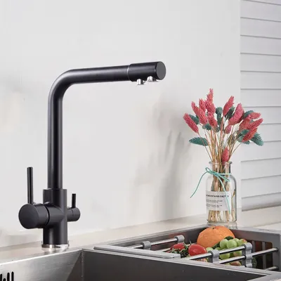 Keukenkraan met Filterfunctie - Enkel Handvat | Chroom/Zwart | Warm & Koud Water | Dekgemonteerd
