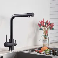 Keukenkraan met Filterfunctie - Enkel Handvat | Chroom/Zwart | Warm & Koud Water | Dekgemonteerd