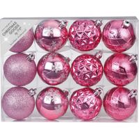 Set van 12x luxe roze kerstballen 6 cm kunststof mat/glans - thumbnail