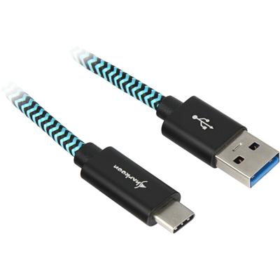 Sharkoon usb 3.2 kabel, usb-a > usb-c (zwart/lichtblauw, 0,5 meter)