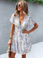 Bon&Bon Ditsy Floral V-Neck Boho Dress with Flounce Sleeves Multicolor / XL