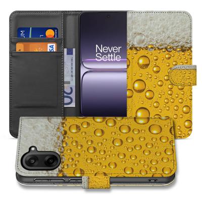 Premium Bierprint Bookcase Hoesje voor OnePlus Nord CE 5 met Geel Schuim Design