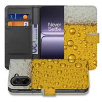 Premium Bierprint Bookcase Hoesje voor OnePlus Nord CE 5 met Geel Schuim Design