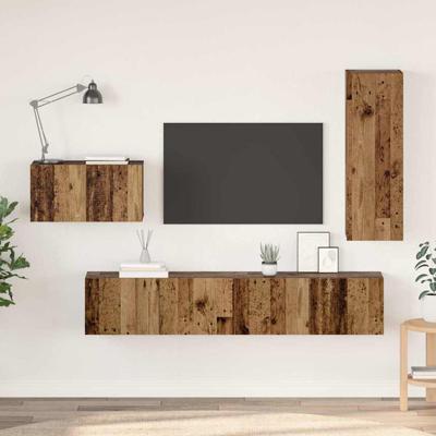 Tv-meubelset 4 pcs Oud hout 30.5 x 30 x 90 cm Bewerkt hout