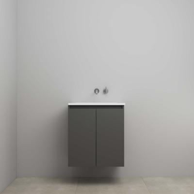 On-Line Onderkast - 60 cm - Voorgemonteerd - Greeploos 2 Deuren - Acryl Wastafel - zonder Kraangat - Mat Antraciet