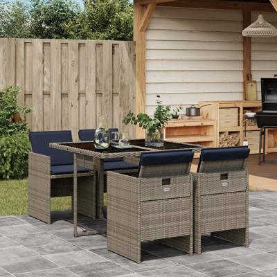 5-delige tuinset met kussens, grijs polyrotan