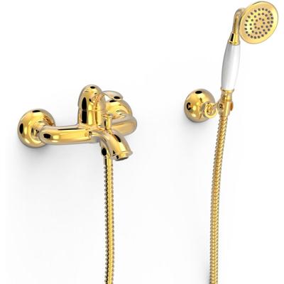 Badkraan Tres Clasic | Opbouw | Mengkraan | Incl.Handdoucheset | 2-weg | hoh 15 cm | 1-hendel | Vintage | 24k Goud glans