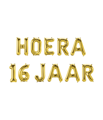 Set Folie ballonnen - Hoera 16 Jaar Goud