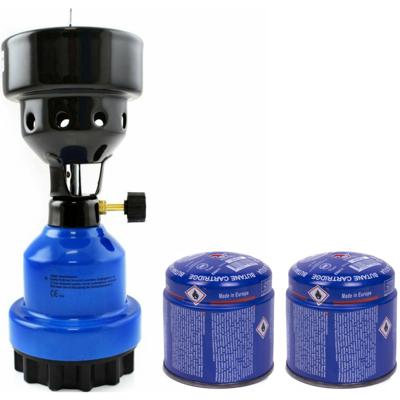 Camping kookstel/kookpit - metaal - blauw - incl. 2x gas navulling priktank - Koken - Campinggas