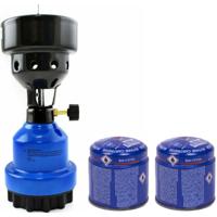 Camping kookstel/kookpit - metaal - blauw - incl. 2x gas navulling priktank - Koken - Campinggas