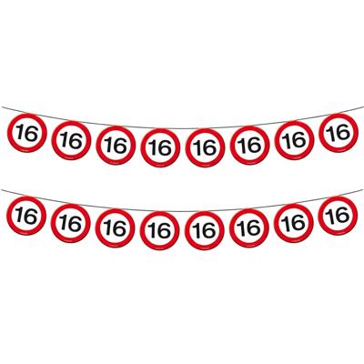 2x Vlaggenlijn versiering 16 jaar verkeersborden 10 meter