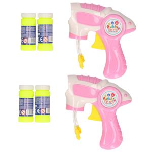 Bellenblaas speelgoed pistool - 2x - met vullingen - roze - 15 cm - plastic - bellen blazen