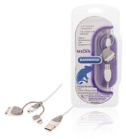 Bandridge 3-in-1 Data en Oplaadkabel USB A Male naar Micro-B Male 1 m Wit | 1 stuks - BBM39410W10 BBM39410W10 - thumbnail